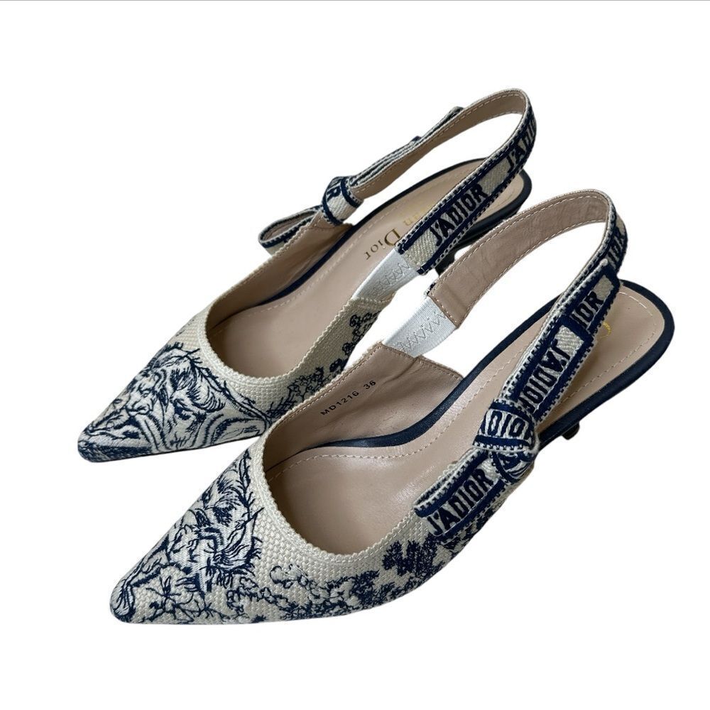 CHRISTIAN DIOR J’Adior Toile De Joey Sling Back Pumps